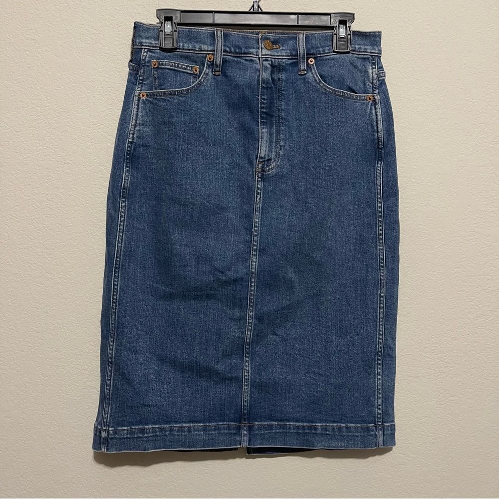 J Crew Factory Denim Midi Skirt Size 6 in Cape Blue Wash EUC!